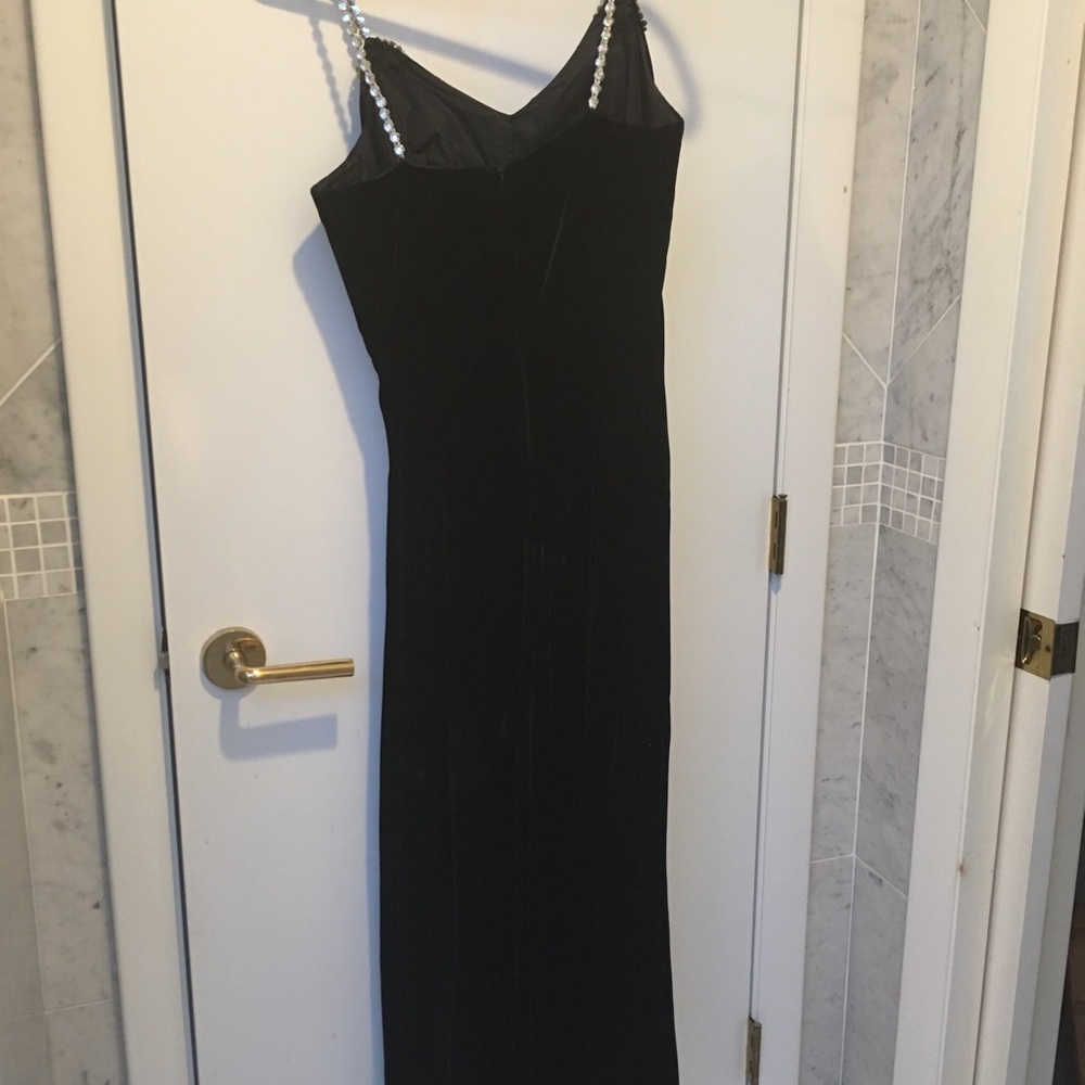 Vintage black velvet gown with rhinestone straps
